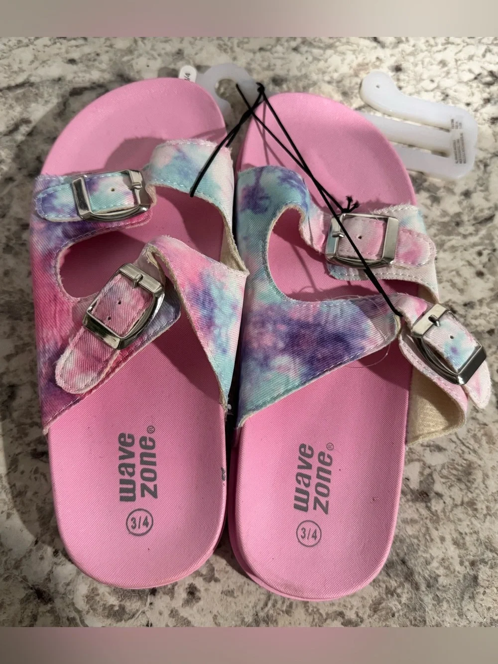 Wave Zone Girls Pink Tie Dye Canvas Double Strap Sandal Size 3/4 NEW